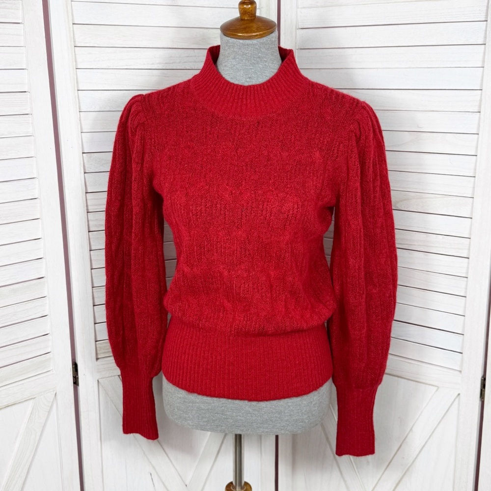 Express‎ Mock Neck Puff Sleeve Cable Knit Sweater Red Small